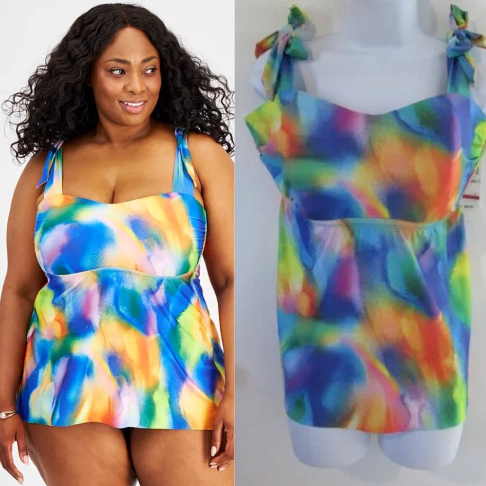 BECCA ETC Plus‎ Size Tankini Water Color Print NWT Sz 1X - Picture 2 of 11